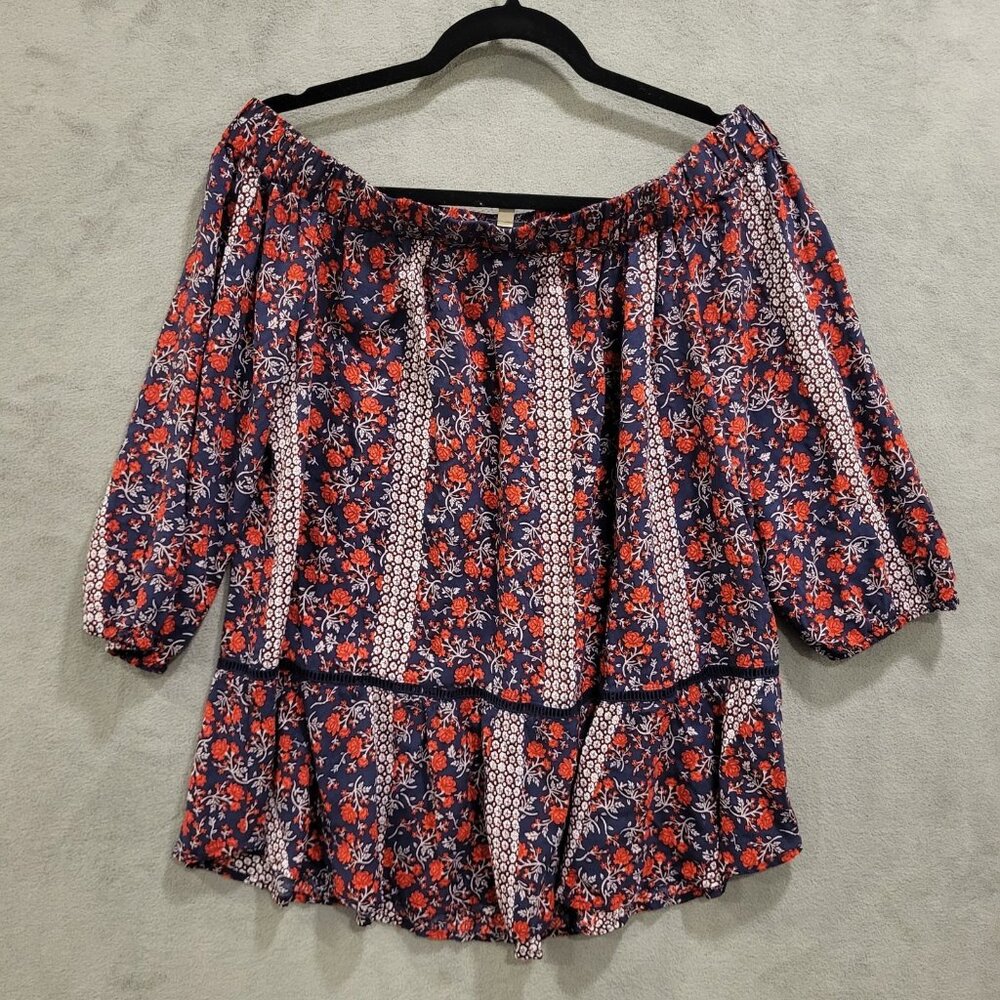 Como Vintage Off The Shoulder Top Women's Size Large Floral Print Ruffle‎ Boho